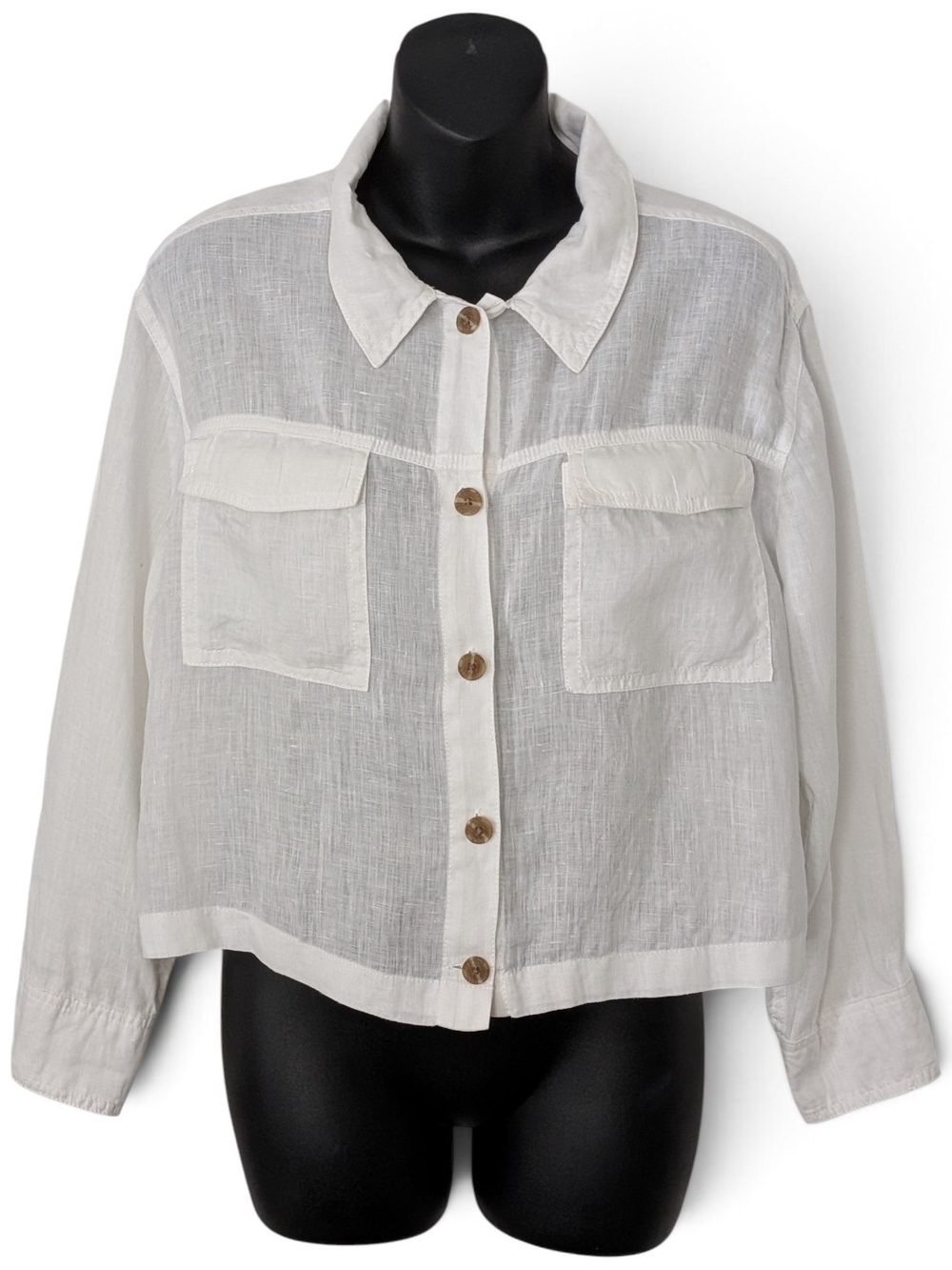 Rachel Zoe White Button-Front 100% Linen Boxy Boho Jacket
